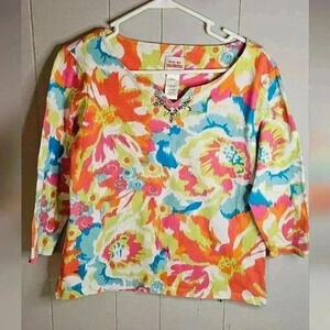 Ruby Rd Favorites Multicolor 3/4 Sleeve Medium